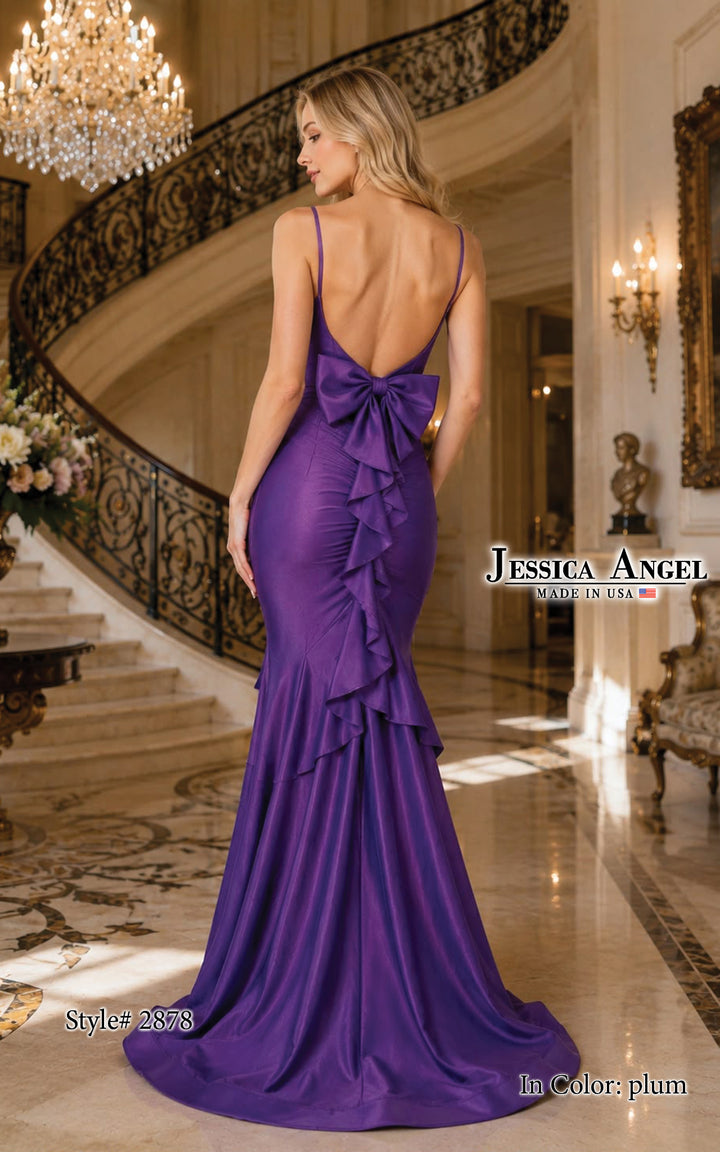 Jessica Angel 2878 bow ruffle back gown back view