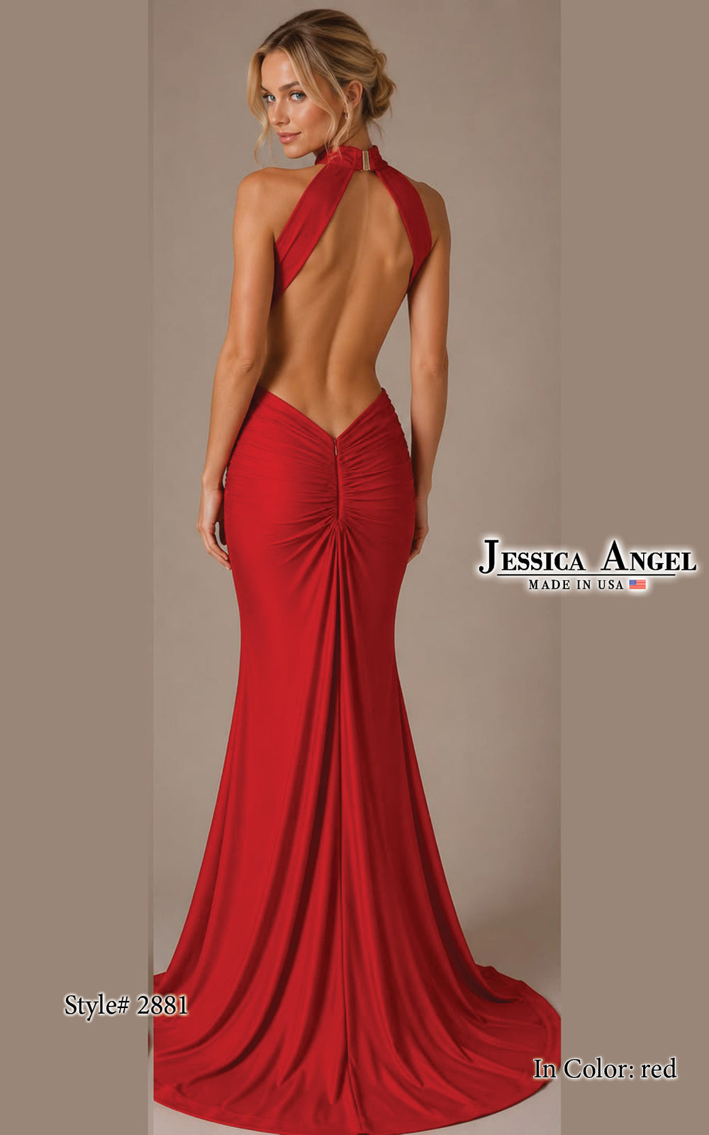 Jessica Angel 2881 deep open back mermaid gown back view