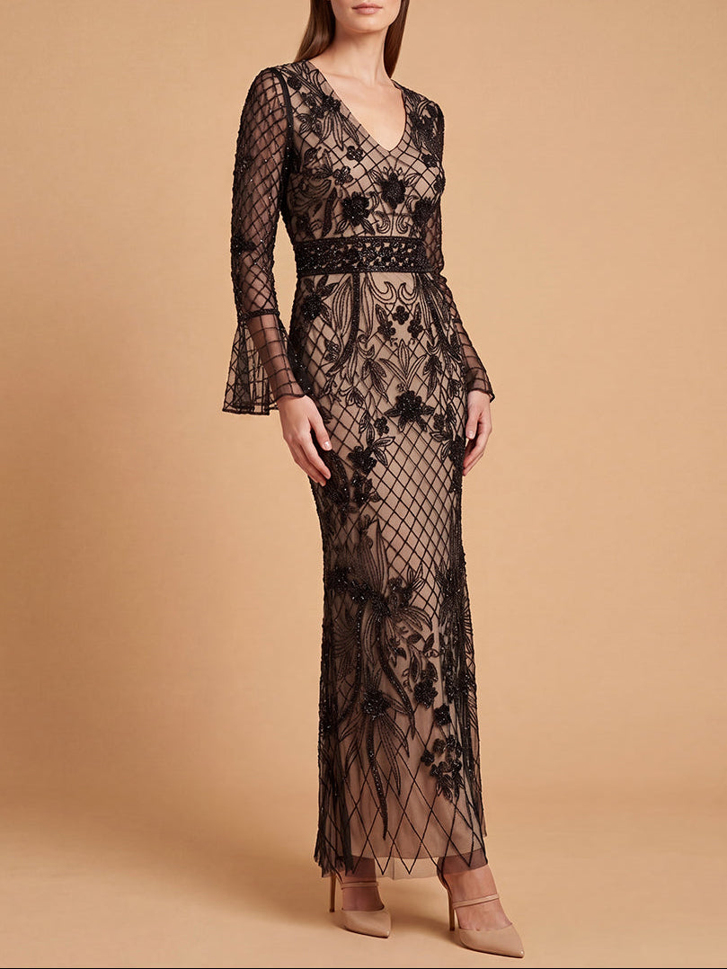 Lara 28828 Bell Sleeve Beaded Gown