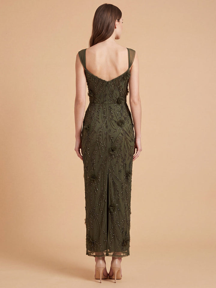 Lara 28830 Beaded Midi Dress with 3-D Florals