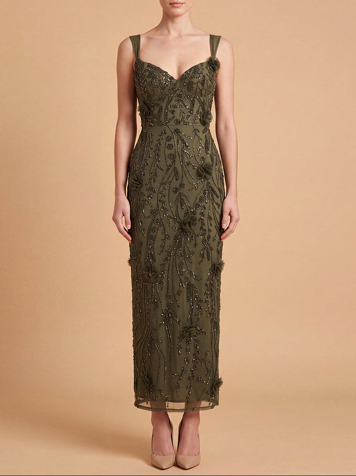Lara 28830 Beaded Midi Dress with 3-D Florals