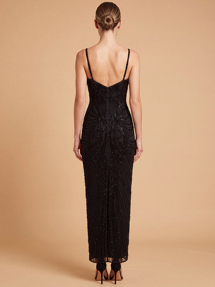 Lara 28831 Beaded Midi Dress with Spaghetti Straps