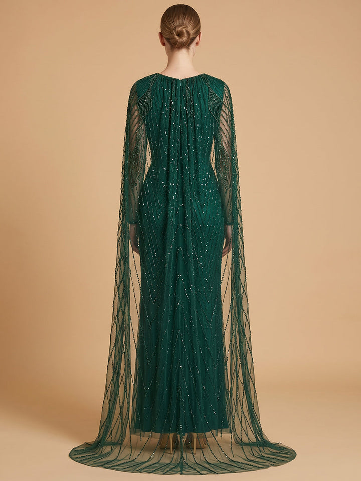 Lara 28839 V-Neck Beaded Dress with Long Cape