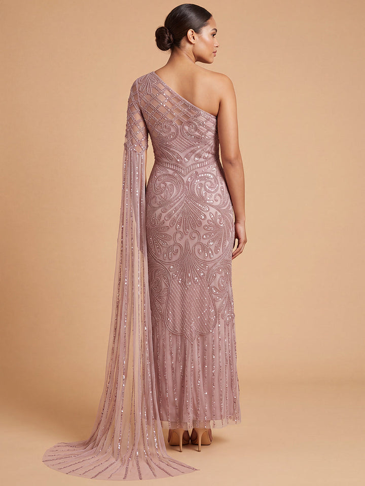 Lara 28843 One Sleeve Beaded Gown