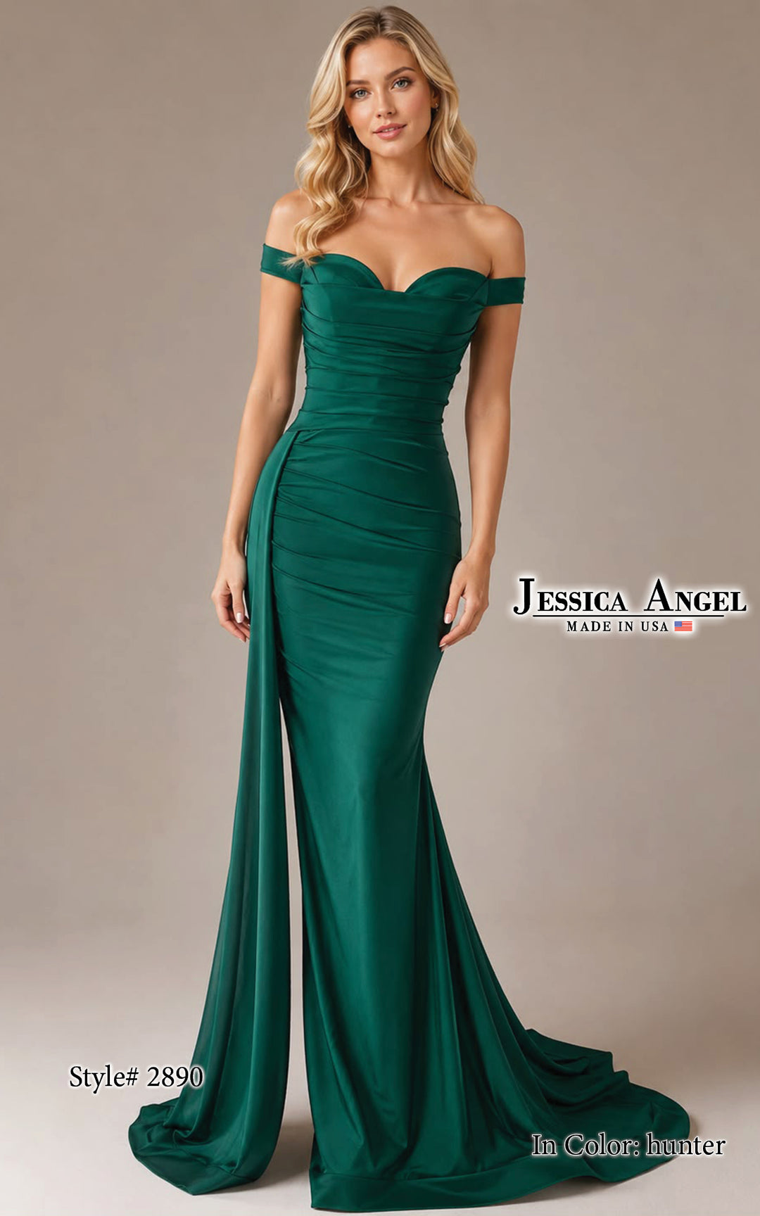 Jessica Angel 2890 side drape gown front view 3