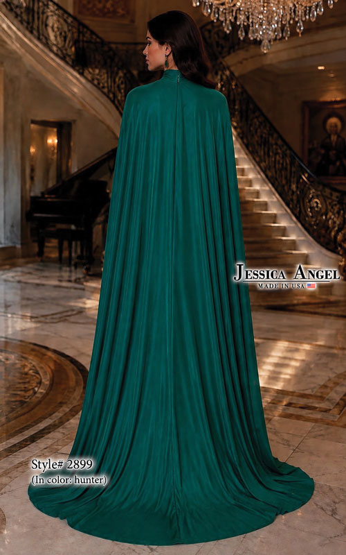Jessica Angel 2899 strapless mermaid gown with choker cape back view