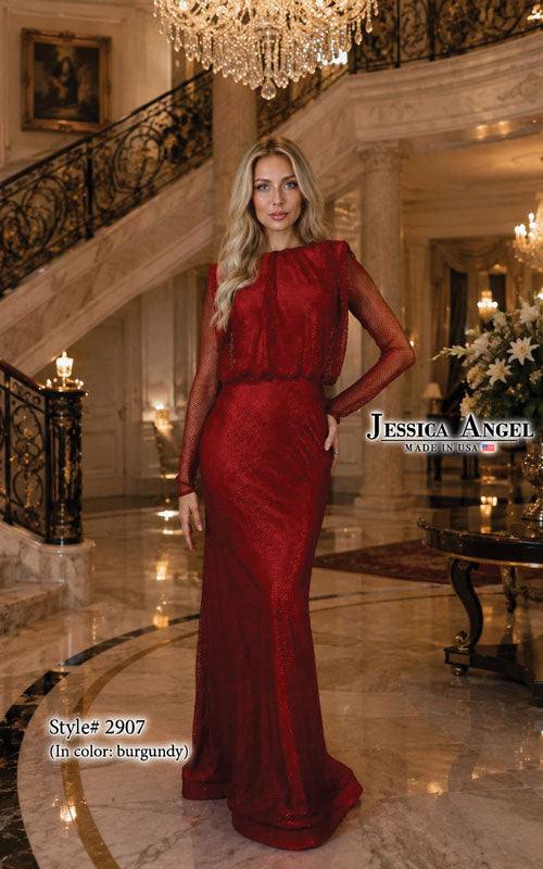 Jessica Angel 2907 long sleeve column gown front view