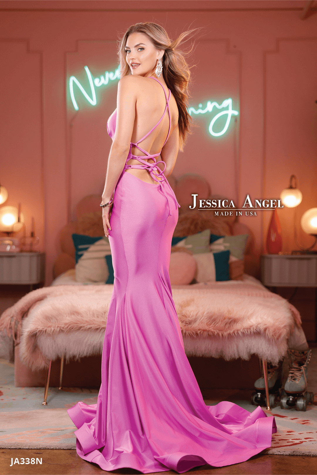 Jessica Angel 338N lace-up back mermaid gown back view 2