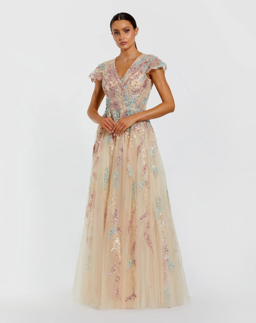 Mac Duggal 37014 Floral Embroidered Tulle Gown