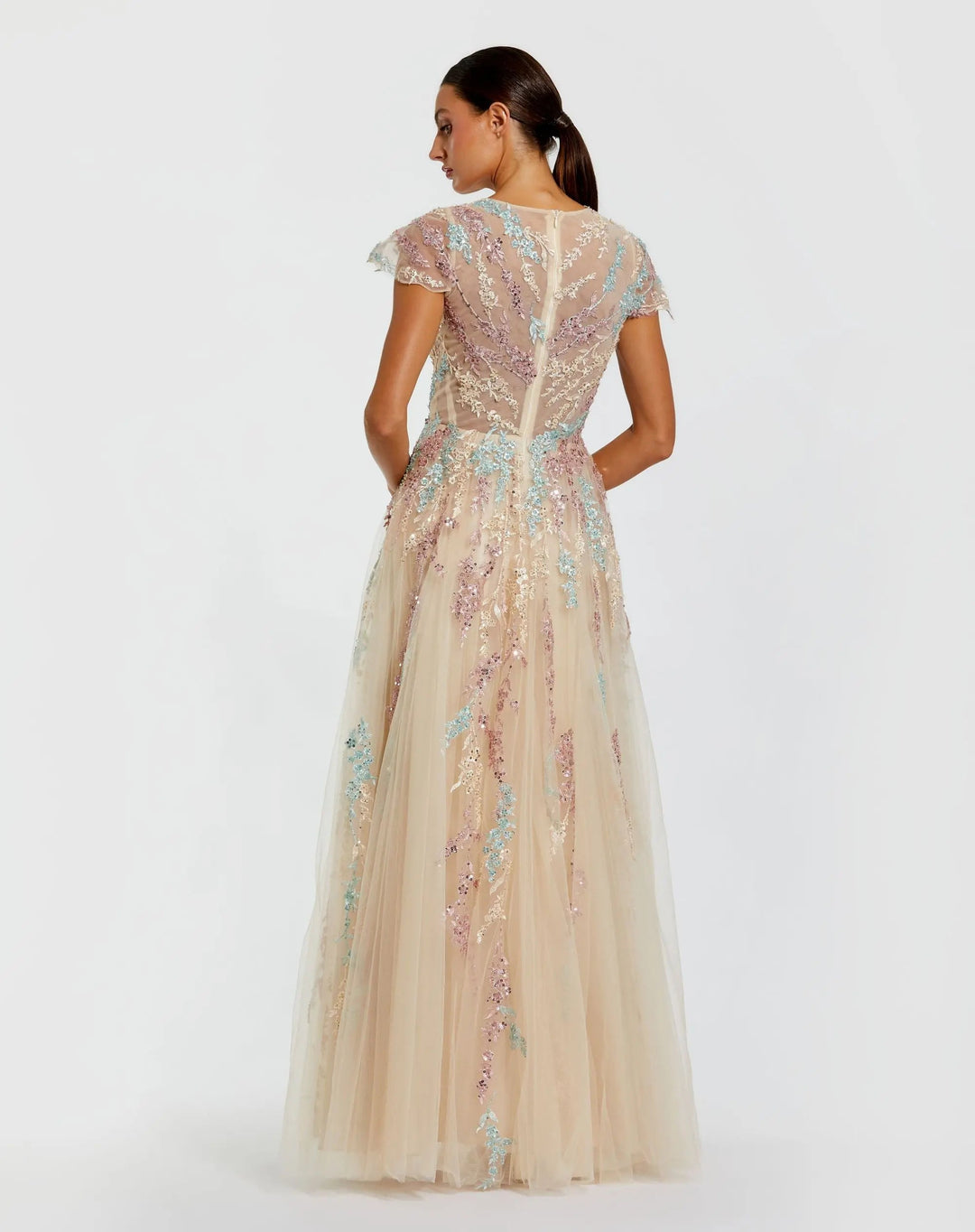 Mac Duggal 37014 Floral Embroidered Tulle Gown