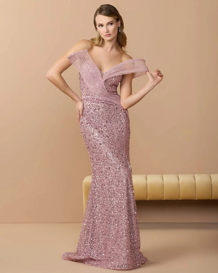 Mac Duggal 9937085P Petite Embellished Strapless Gown With Sculptural Drape