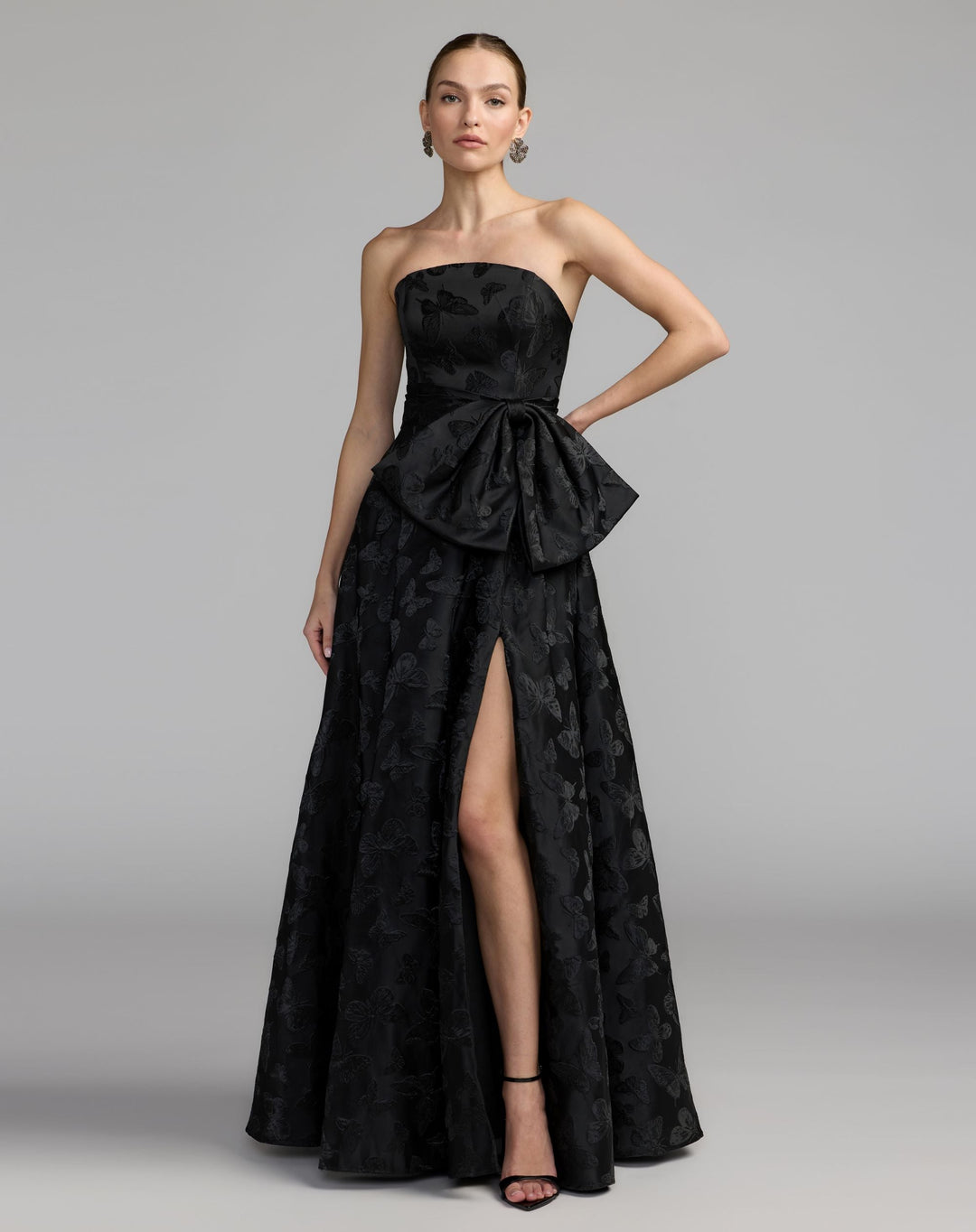 Mac Duggal 37097 Strapless Brocade A-Line Gown With Bow