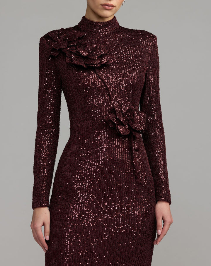 Mac Duggal 37157 Long Sleeve Sequin Gown With Flowers