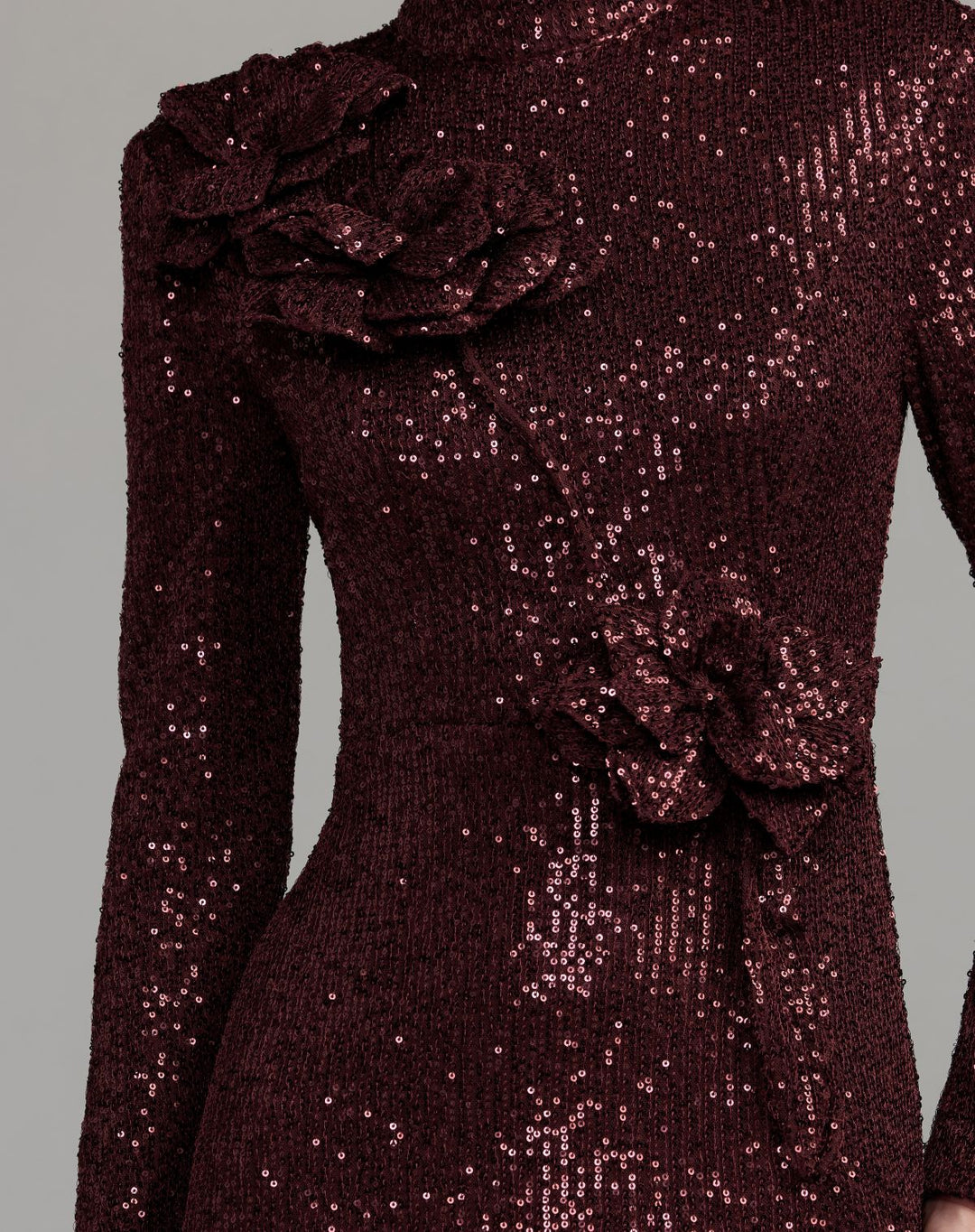Mac Duggal 37157 Long Sleeve Sequin Gown With Flowers