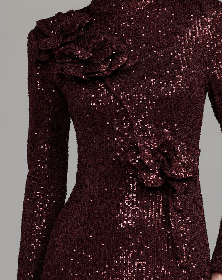 Mac Duggal 37157 Long Sleeve Sequin Gown With Flowers