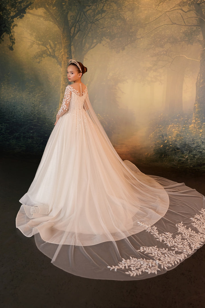 Pentelei 3910 Beaded Lace Cape Kids Ball Gown