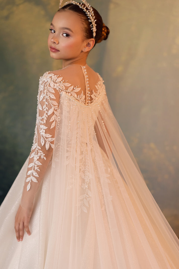 Pentelei 3910 Beaded Lace Cape Kids Ball Gown