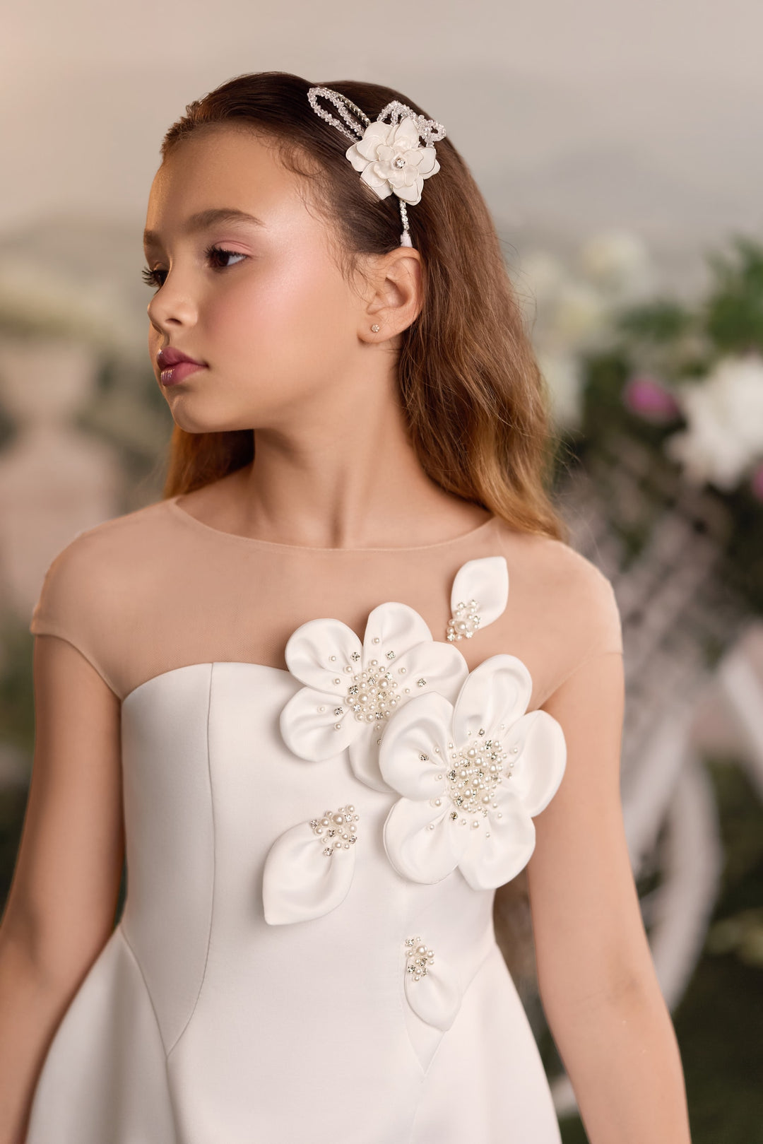 Pentelei 3912 3D Floral Appliqué Mini Kids Party Dress