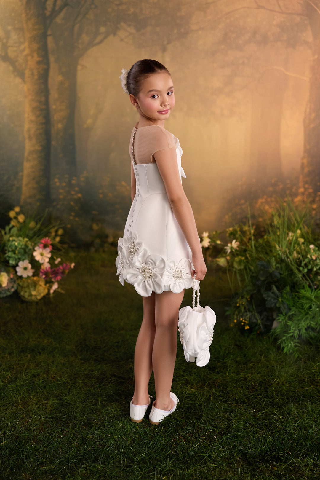 Pentelei 3912 3D Floral Appliqué Mini Kids Party Dress