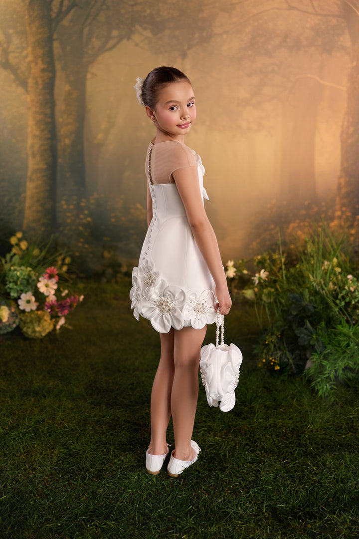 Pentelei 3912 3D Floral Appliqué Mini Kids Party Dress