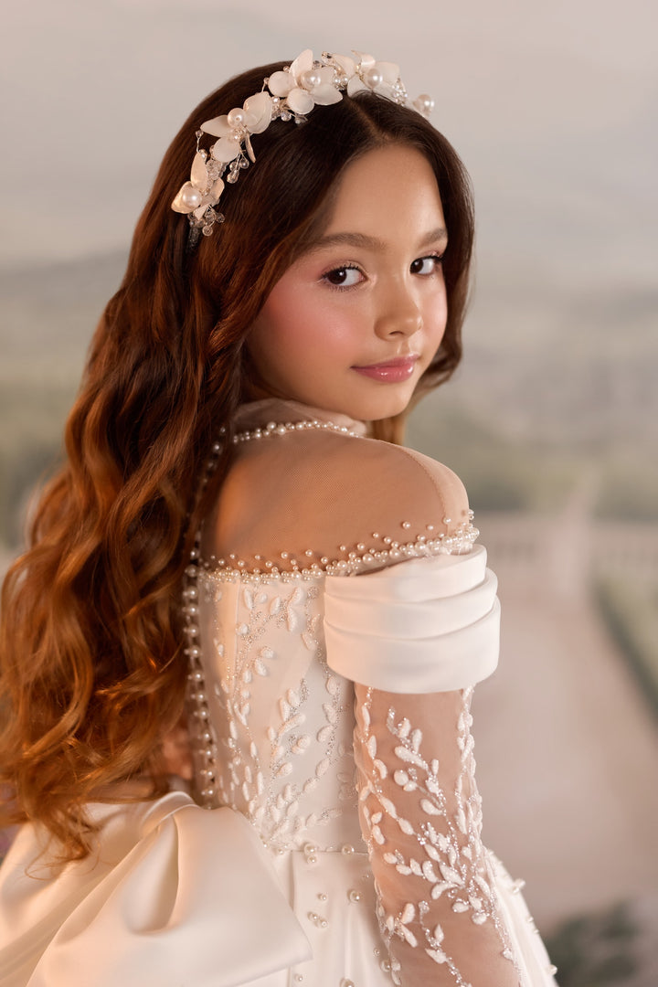 Pentelei 3916 Off-Shoulder Beaded Lace Kids Ball Gown