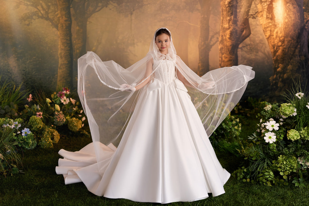 Pentelei 3938 Crystal Beaded Ball Gown with Optional Cape Kids Dress
