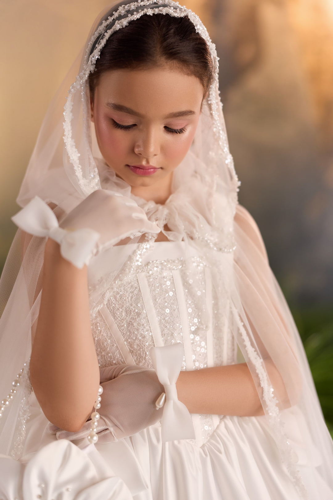 Pentelei 3938 Crystal Beaded Ball Gown with Optional Cape Kids Dress