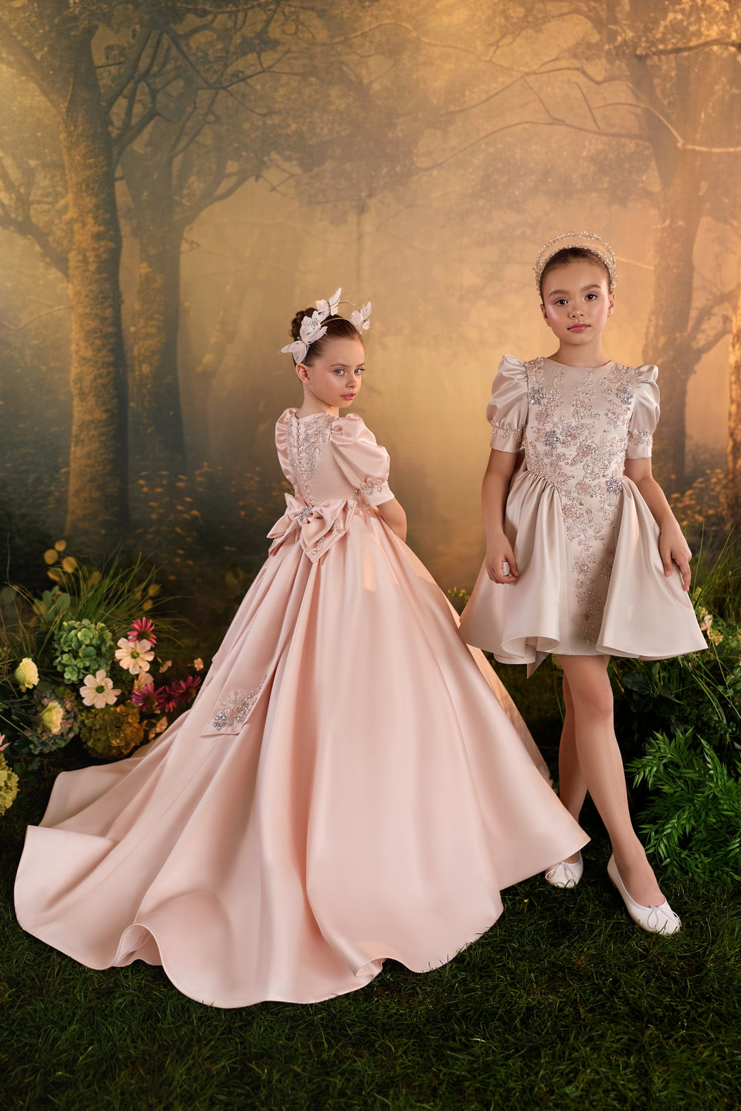 Pentelei 3941 Rhinestone Floral Embroidered Ball Gown Kids Dress