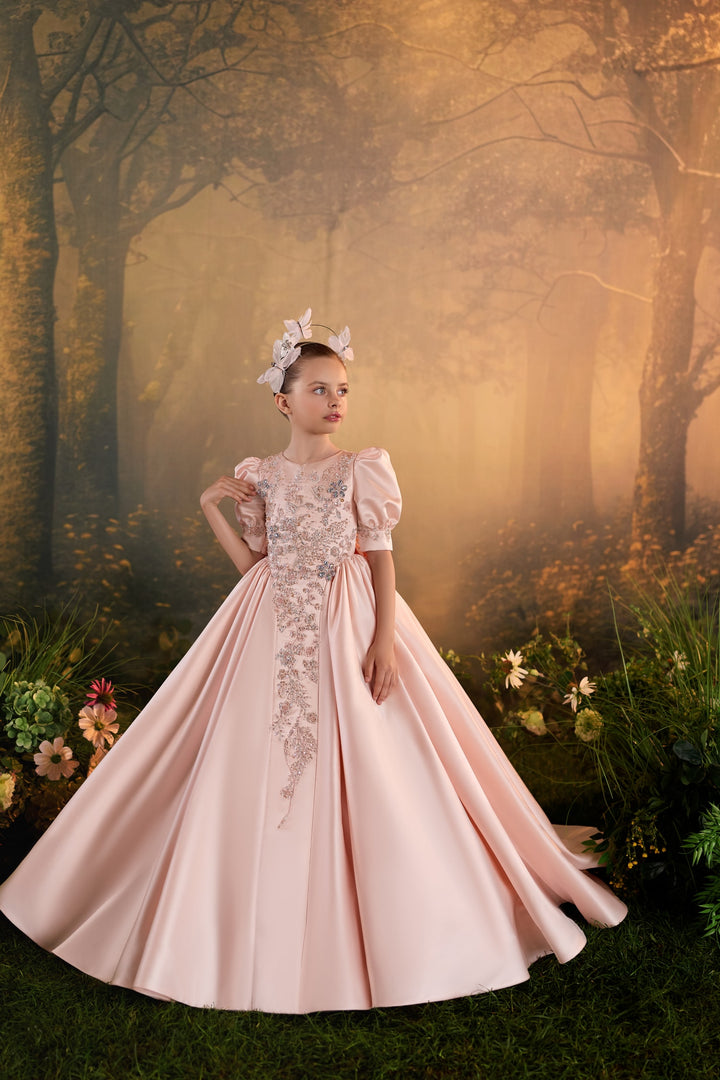 Pentelei 3941 Rhinestone Floral Embroidered Ball Gown Kids Dress