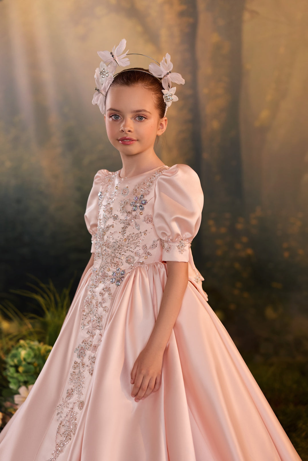 Pentelei 3941 Rhinestone Floral Embroidered Ball Gown Kids Dress