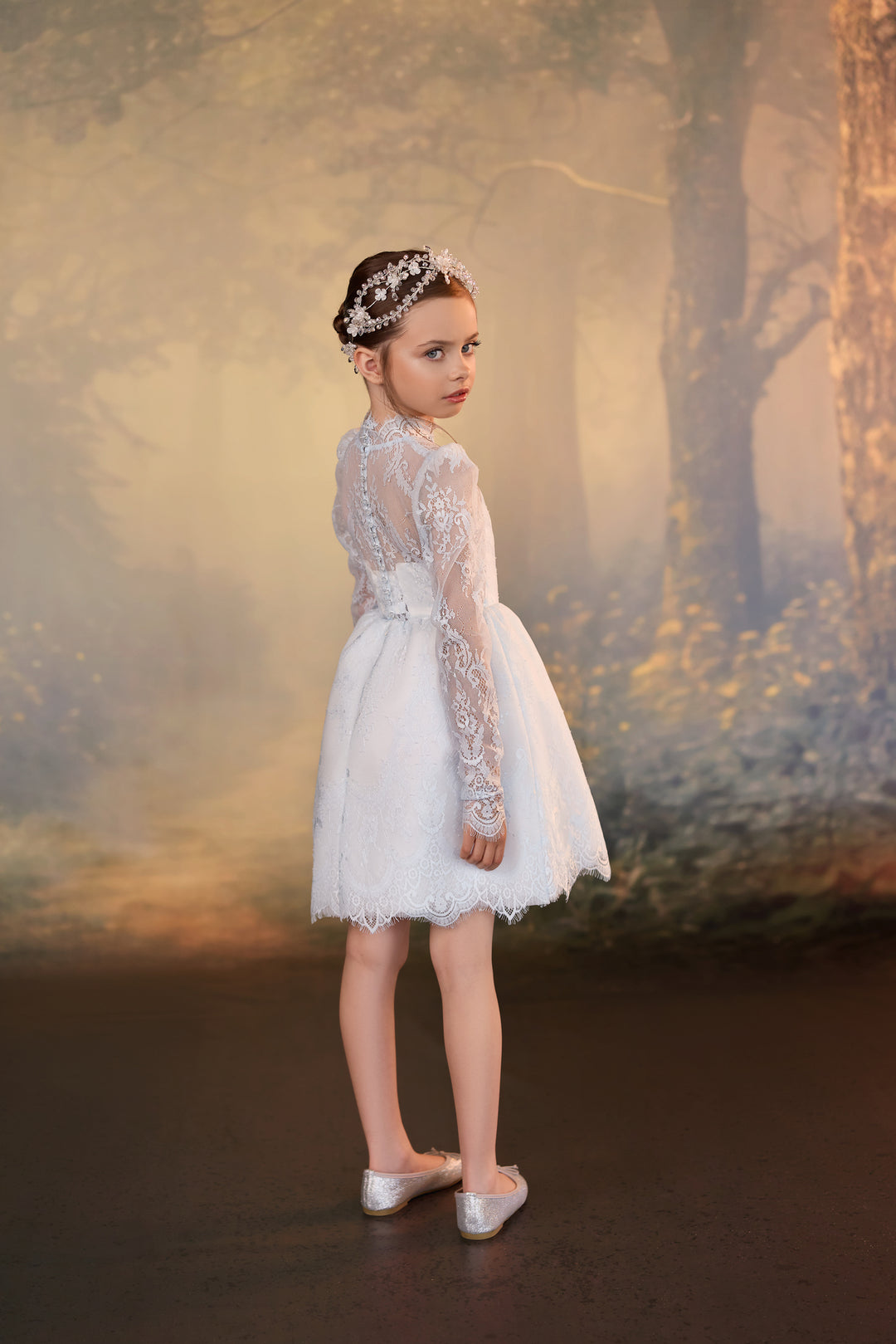 Pentelei 3945 Lace Tea-Length Kids Dress