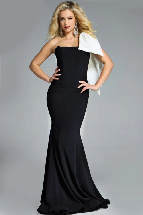 Jovani 41132 One-Shoulder Oversized Structured Bow Scoop Back Mermaid Gown