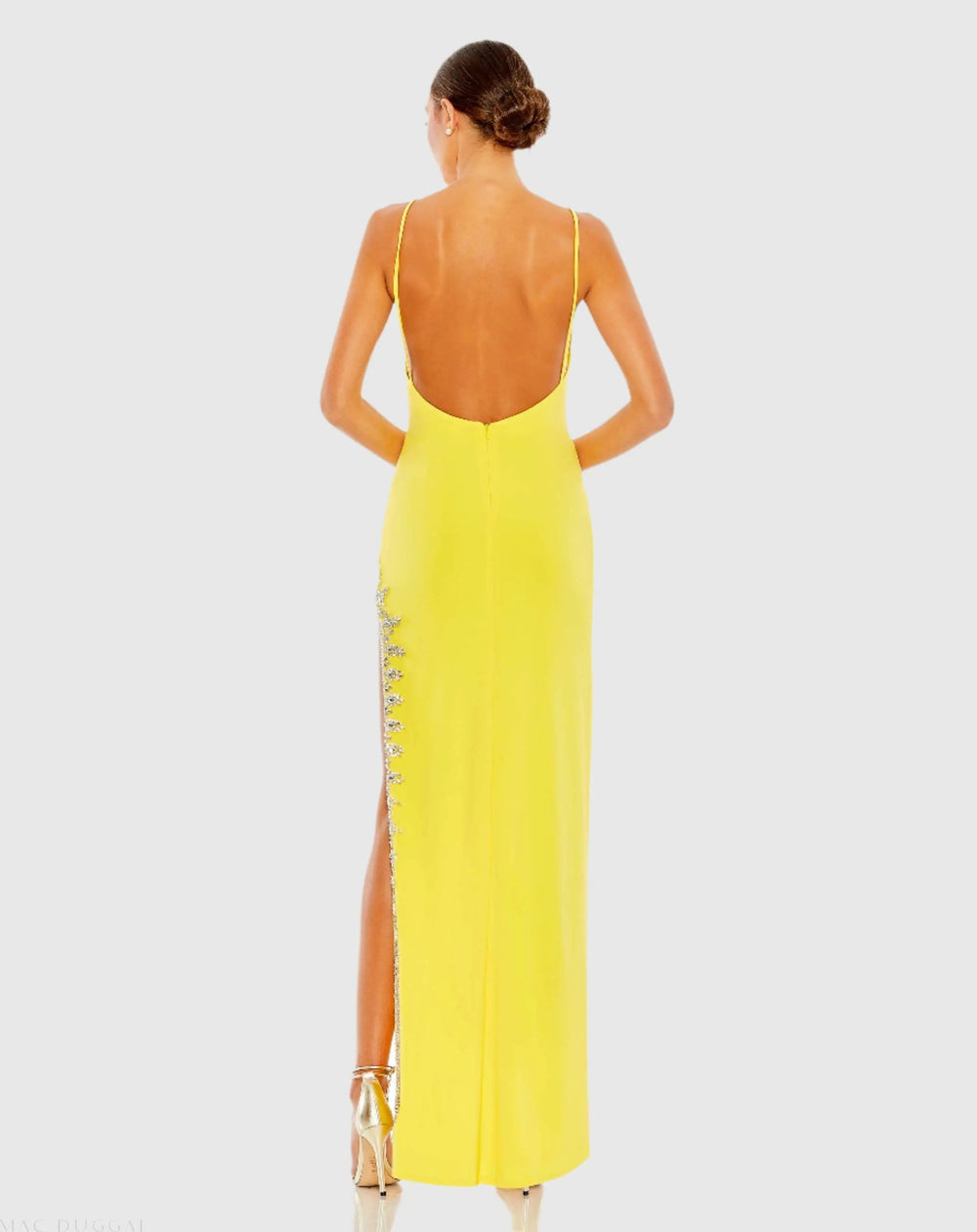Mac Duggal 42002 Rhinestone Encrusted Side Slit Cami Bodycon Gown