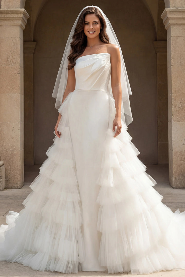 Jovani JB42769 One Shoulder Tiered Tulle Bridal Gown