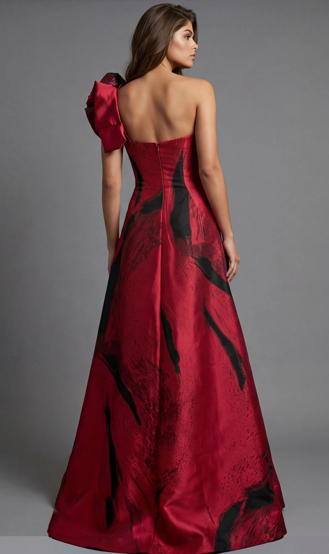 Jovani 43047 One Shoulder Printed Satin Gown With Sculpted Bodice