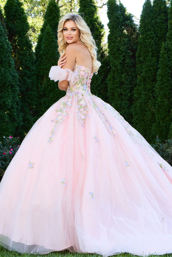 Jovani Q43231 Off The Shoulder Ball Gown with 3D Floral Applique