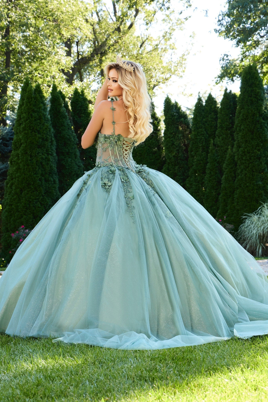 Jovani Q43437 Embellished Quinceañera Gown with Floral Appliques