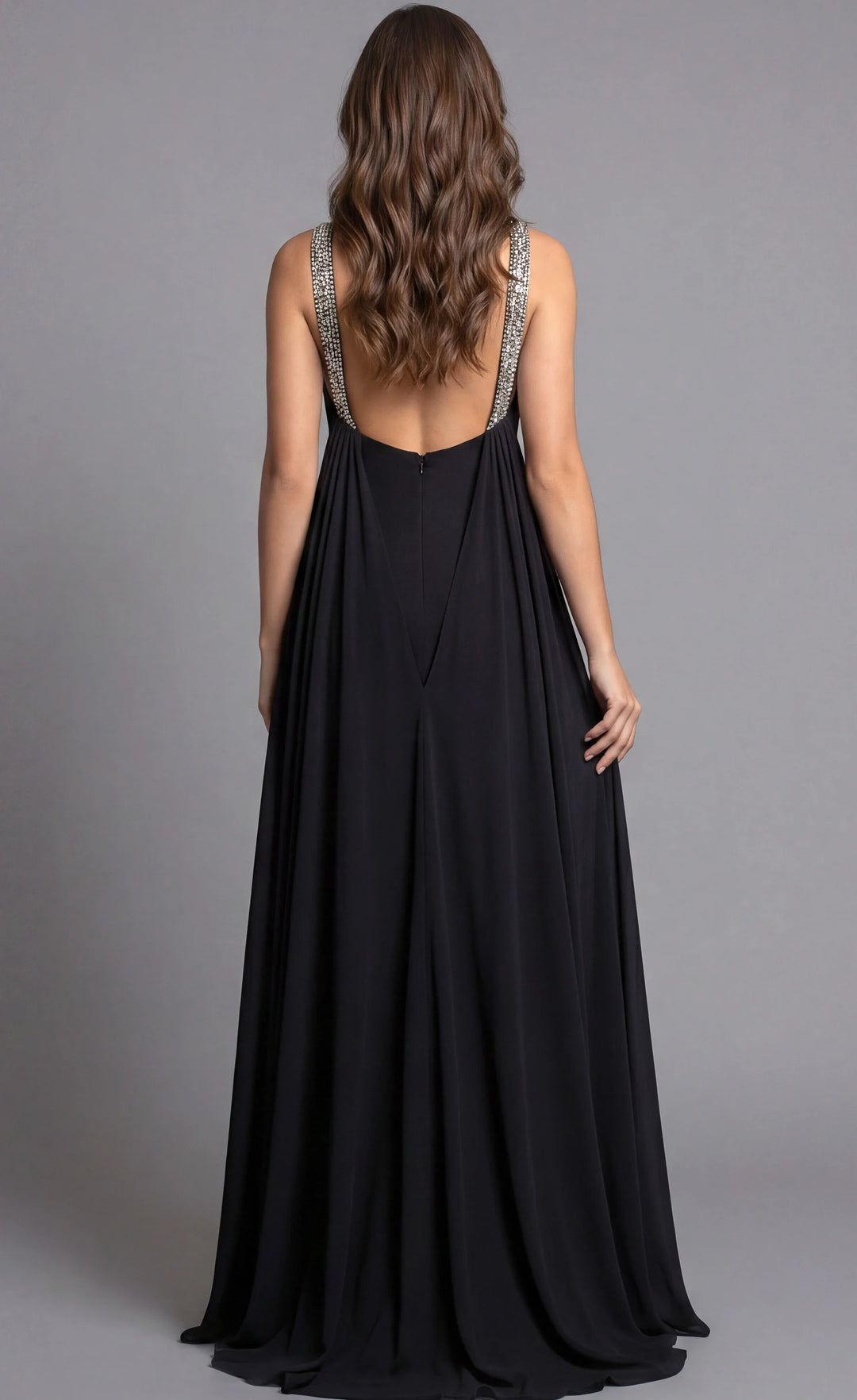 Jovani 43698 Beaded High Neck Halter Gown with Cape and Slit - FOSTANI.com