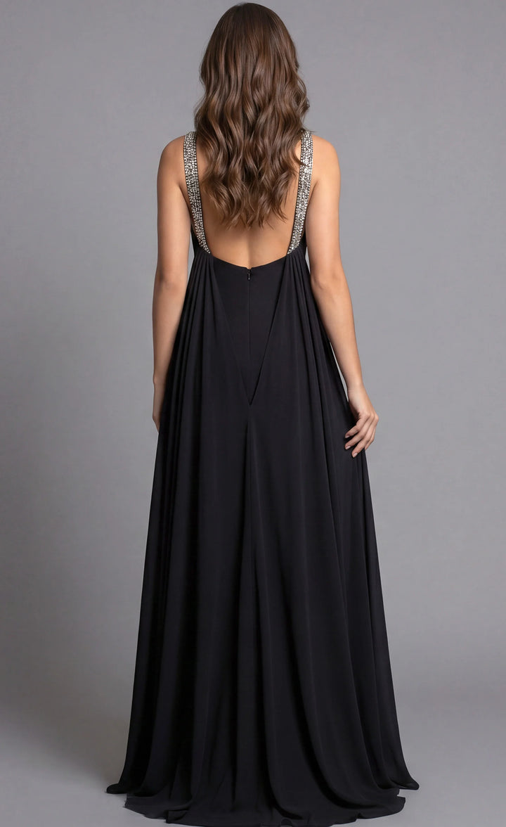 Jovani 43698 Beaded High Neck Halter Gown with Cape and Slit - FOSTANI.com