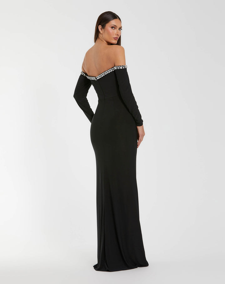 Mac Duggal DRAPES Black Long Sleeve Off The Shoulder Mermaid Gown