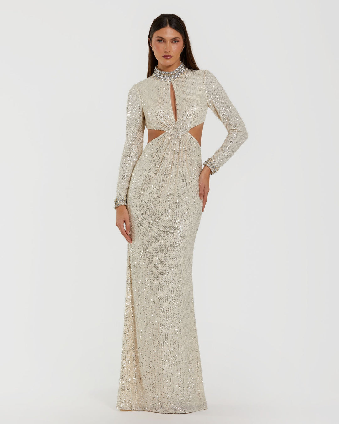 Mac Duggal 44168 Long Sleeve Sequin Cutout Gown