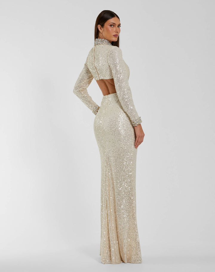 Mac Duggal 44168 Long Sleeve Sequin Cutout Gown