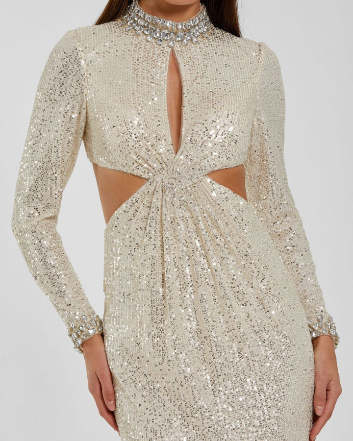 Mac Duggal 44168 Long Sleeve Sequin Cutout Gown