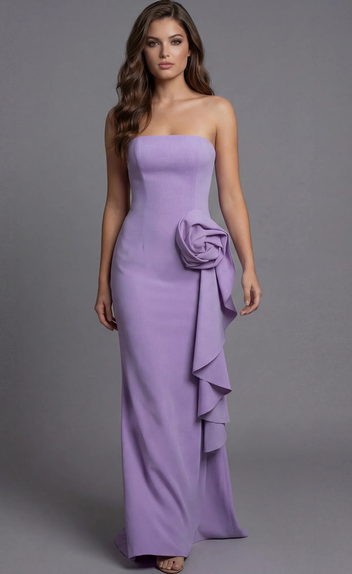 Jovani 44503 Strapless Fitted Gown with Rosette and Side Ruffle