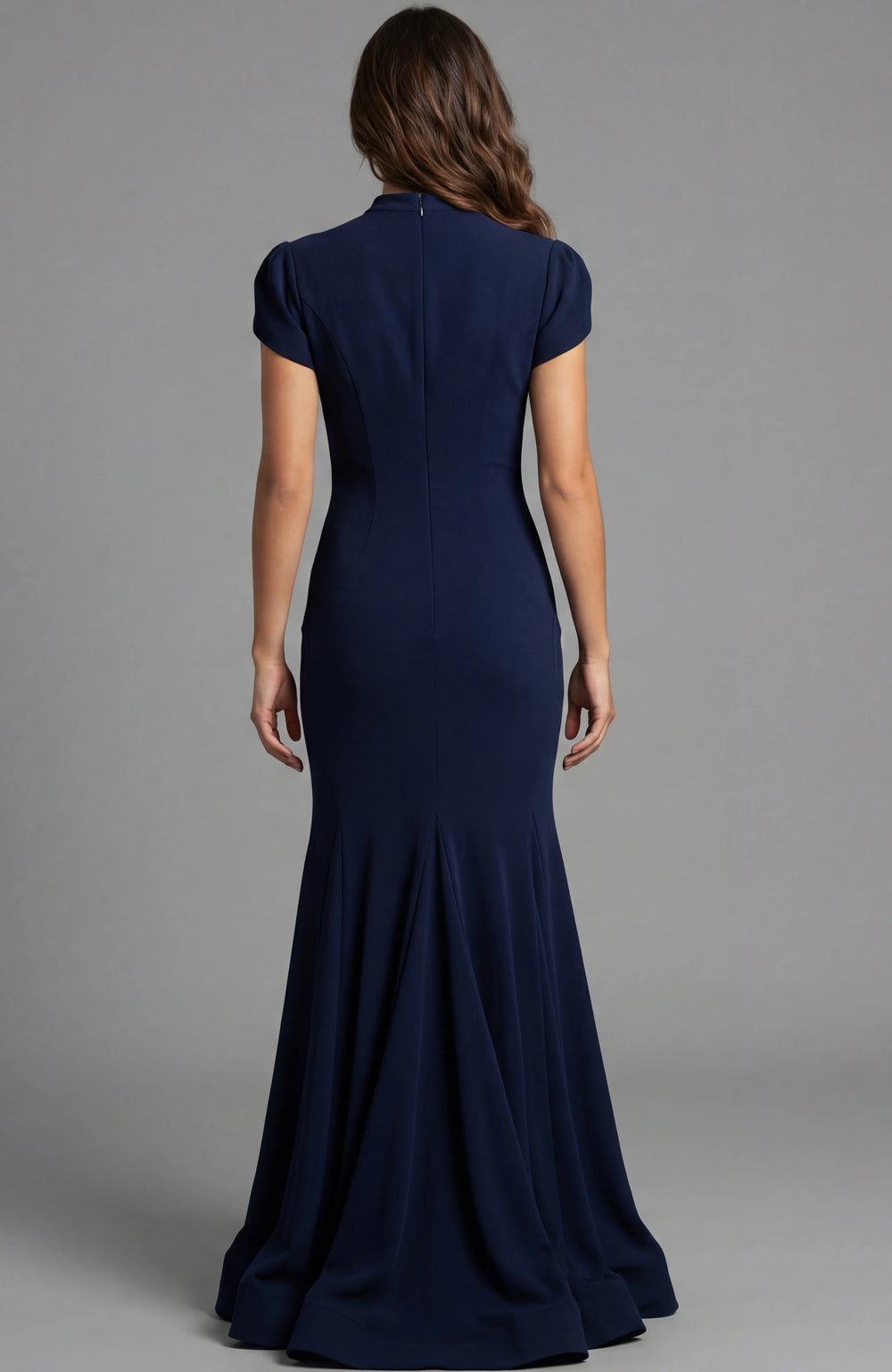 Jovani 46520 Cap Sleeve Fitted Gown With High Neck And Draped Detail - FOSTANI.com