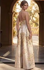 Jovani 46550 Floral Brocade Strapless A Line Gown - FOSTANI.com