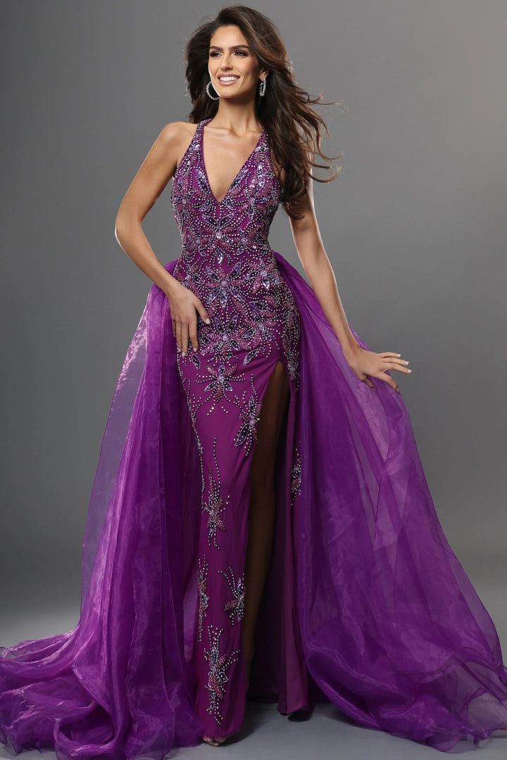 Jovani 46621 Beaded Slit Overskirt Sheath Long Dress