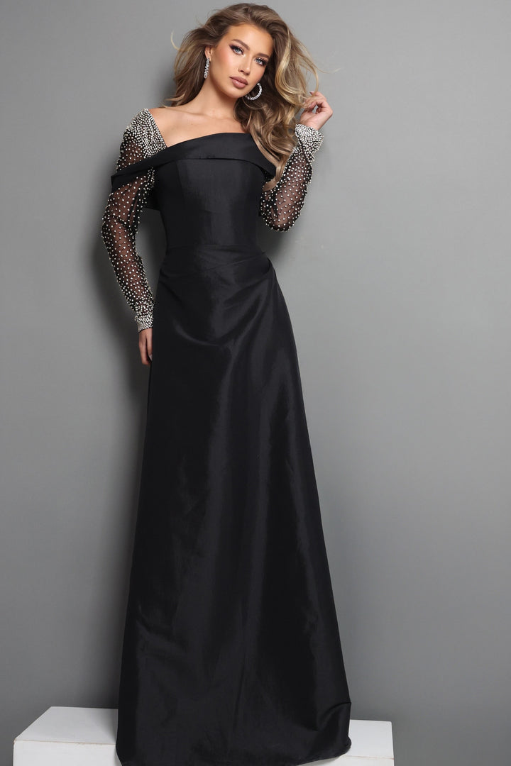 Jovani 46769 Off Shoulder Long Sleeve Beaded Dress