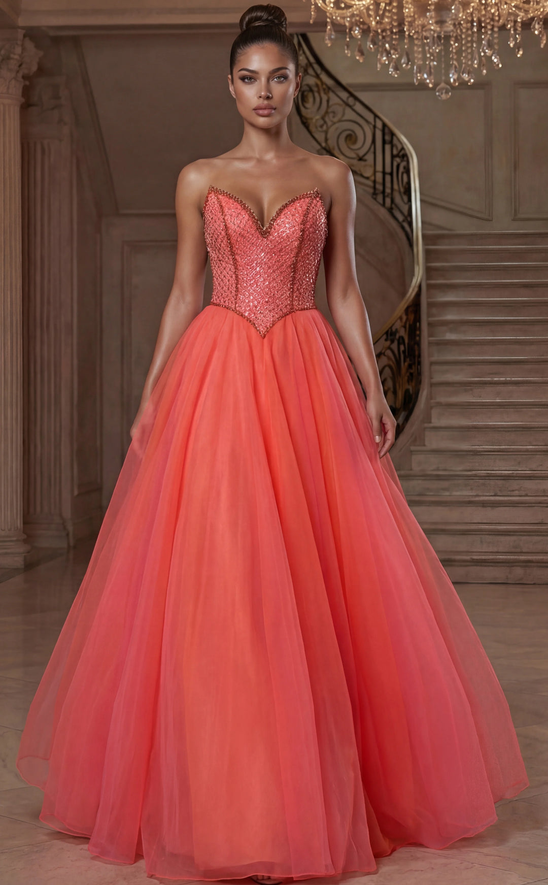 Jovani 47196 Strapless Beaded Corset Ball Gown With Tulle Skirt
