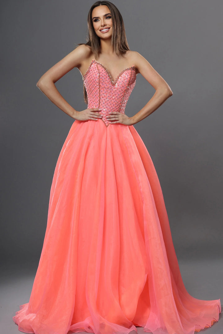 Jovani 47196 Strapless Beaded Corset Ball Gown With Tulle Skirt